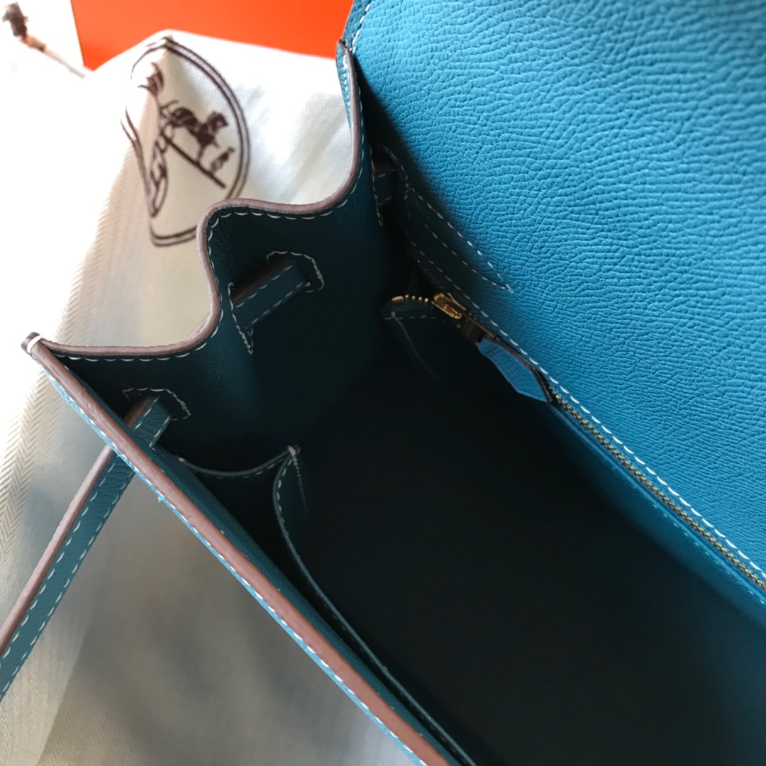 Hermes Kelly 32cm Handbag Shoulder Bag in Blue Jean Epsom Leather